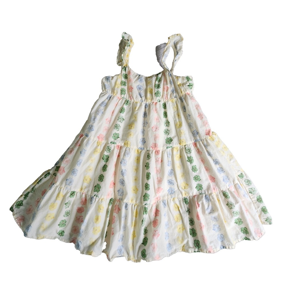 Janie and Jack Flutter Strap Light Ivory 100% Cotton Dress Floral Girls Size 10